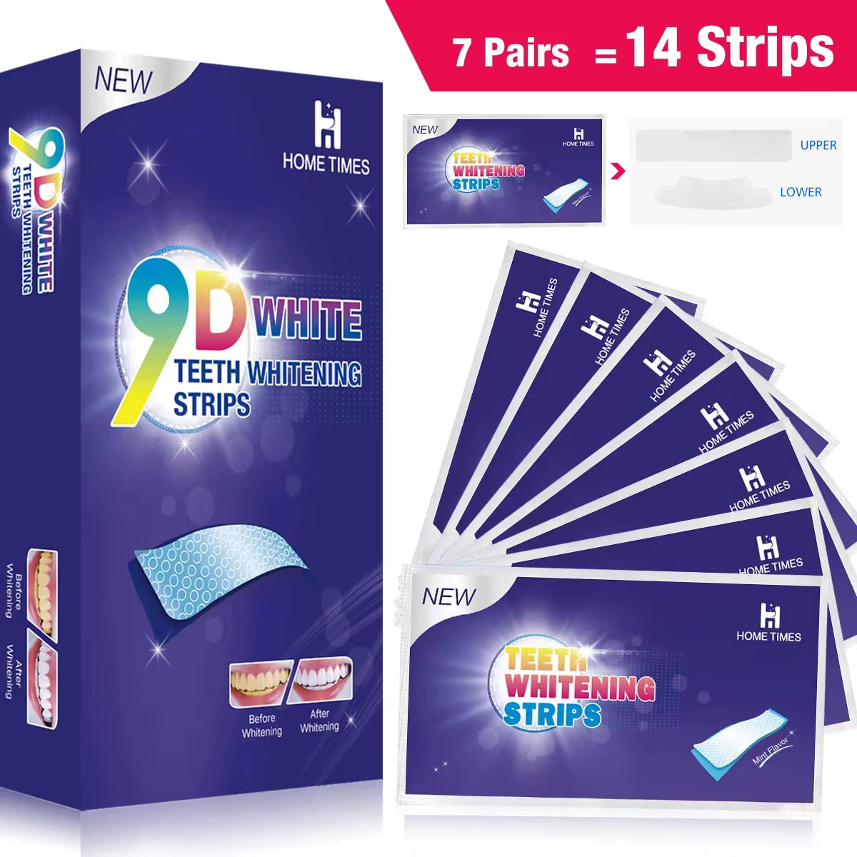7/14/28 Pairs Teeth Brightening Strips for Teeth, 5D/9D Whitener Strips Reduced Sensitivity White Strips for Teeth Whitening