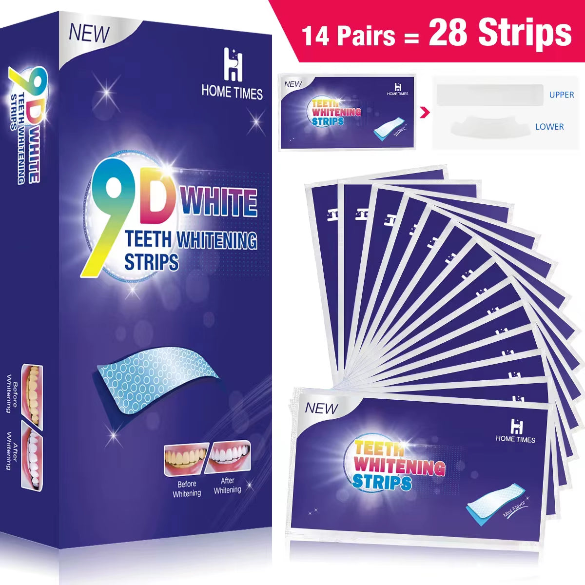 7/14/28 Pairs Teeth Brightening Strips for Teeth, 5D/9D Whitener Strips Reduced Sensitivity White Strips for Teeth Whitening
