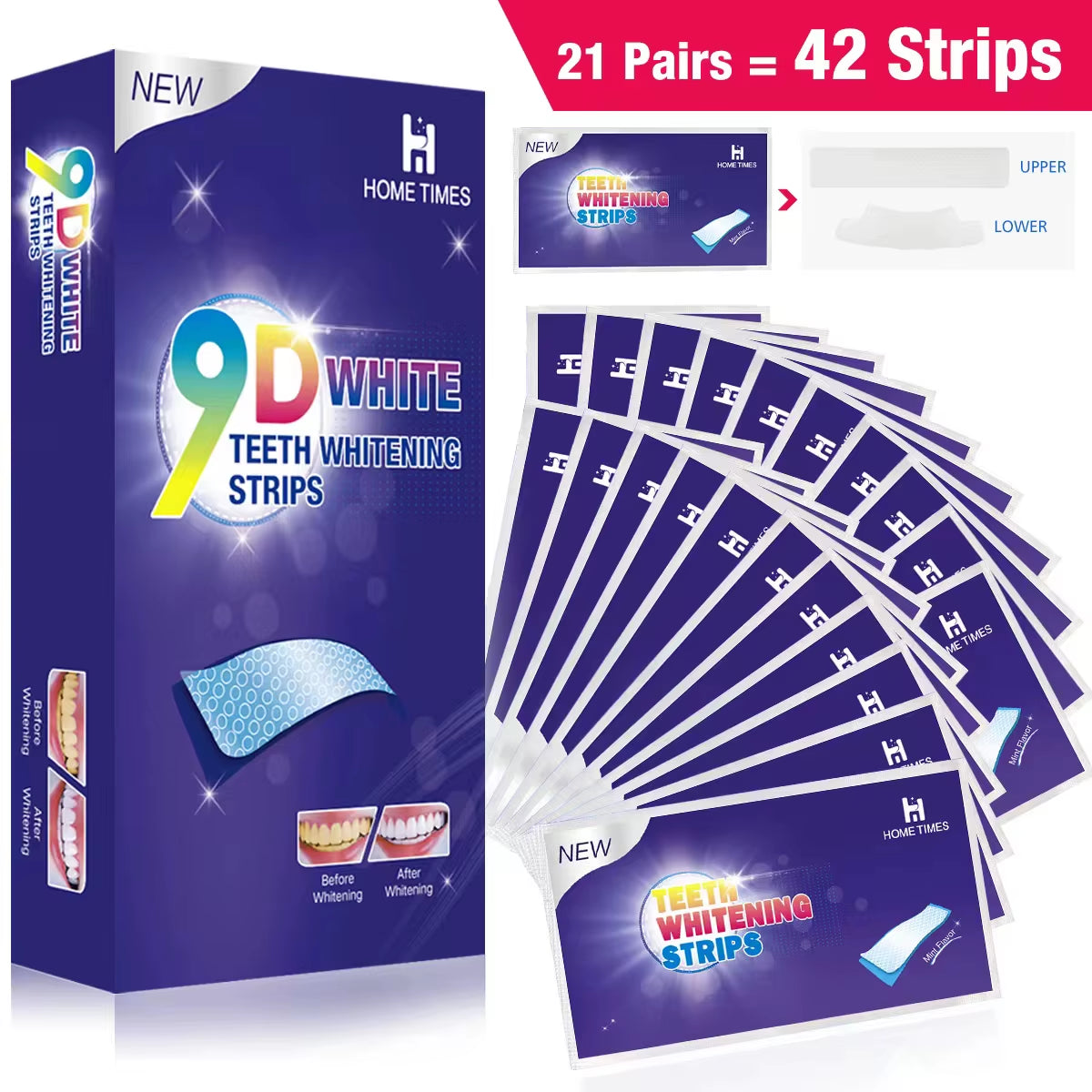7/14/28 Pairs Teeth Brightening Strips for Teeth, 5D/9D Whitener Strips Reduced Sensitivity White Strips for Teeth Whitening